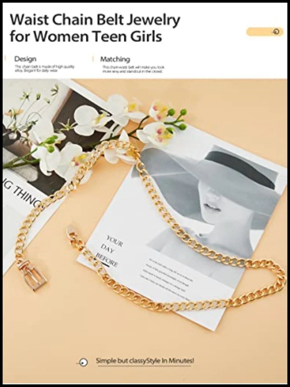 Metal Chain Belt for Women - Adjustable Waist Chain for Dress